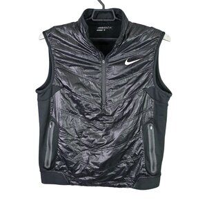 Mens Nike Golf Black Quilted Therma-Fit Vest 1/2 Zip Lightweight Polyester L